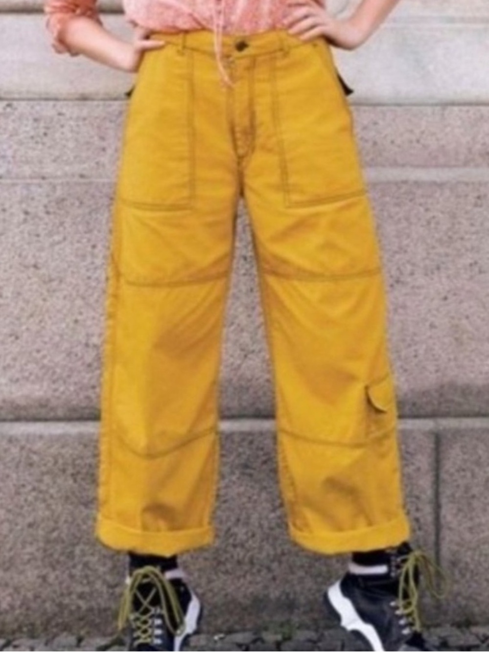 Free People | Wide Leg Cargo Pants in Mustard Yellow